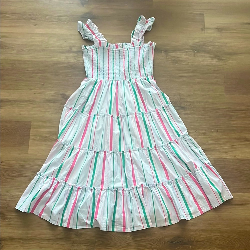 Crown & Ivy Pink and Green Striped Tiered Dress